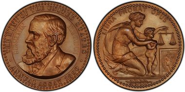 1890 AE Medal JK-AC-33, Benjamin Harrison SP67BN