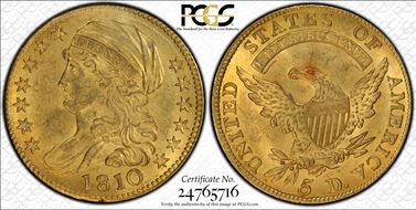 1810 $5 Large Date, Large 5 MS63+