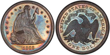 1866 $1 Motto PR64