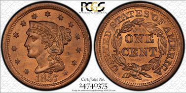 1857 1C N-1 Large Date MS64RB