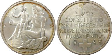 1948 B 5 Fr Constitution KM-48 Ag MS66
