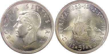 1952 5 Shil 300th Ann. of Capetown KM-41  Ag MS64+