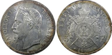 1868-A 5 Fr Gad-739 F-331 AU58