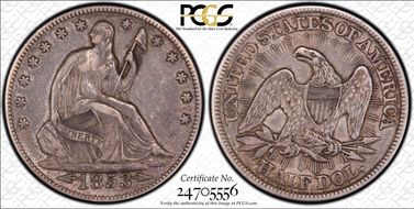 1853 50C Arrows & Rays XF40