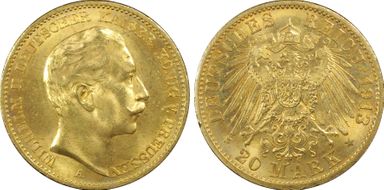 1913-A 20 Mk KM-521 Plain Bust MS64