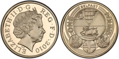 2010 £1 S-J29 Belfast Arms Ni-Brass PR68DCAM
