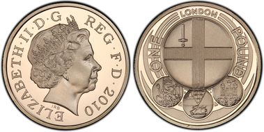2010 £1 S-J28 London Arms Ni-Brass PR69DCAM