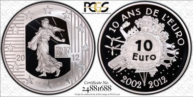 2012 € 10 10th Anniv of Euro PR69DCAM
