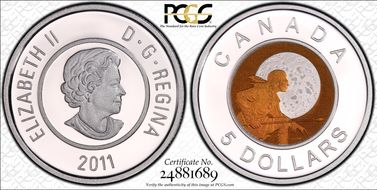 2011 $5 Full Hunter's Moon Colorized PR69DCAM