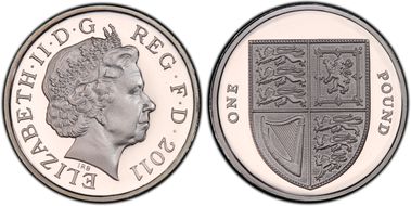 2011 £1 S-J27 Large Shield Ag PR69DCAM
