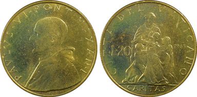 1963 20 Lire KM-80.1, Anno I MS65