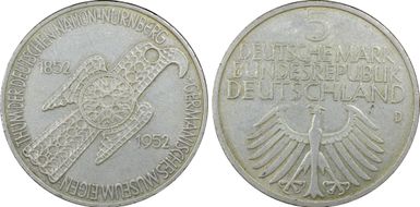 1952-D 5 Mk Nurnberg J-388 AU50