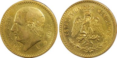 1906-M 10 Peso KM-473  Au AU53