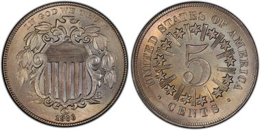 1866 5C Rays MS66