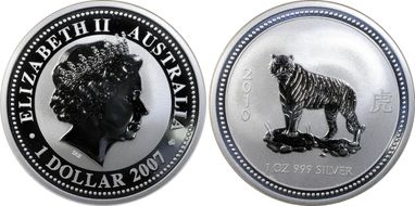 2007 $1 Year of the Tiger 2010 Ag MS69