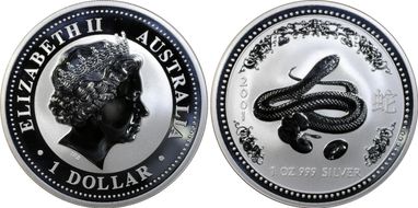 2001 $1 Year of the Snake Ag MS69