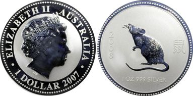 2007 $1 Year of the Rat 2008 Ag MS69