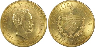 1916 10 Peso KM-20  Au MS63