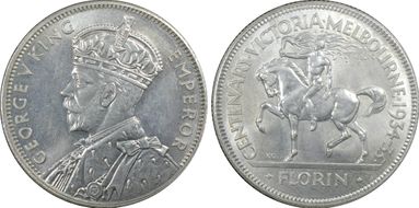 1934-35 Florin Centennial KM-33  Ag MS64