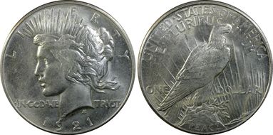 1921 $1 High Relief, Peace AU58