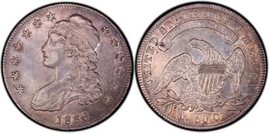 1836 50C O-122, Bar Dot AU50