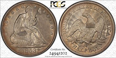 1853-O 50C Arrows and Rays AU50