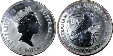 1990 $5 Kookaburra Ag MS69