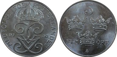 1950 5 Öre KM-812 Iron MS65