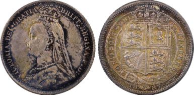 1887 6D S-3928 Shield Rev MS63