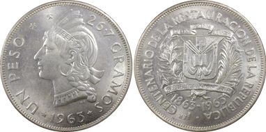 1963 Peso 100th Anniv Republic KM-30 Ag MS64