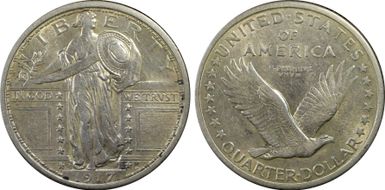 1917-D 25C Type 1 AU50