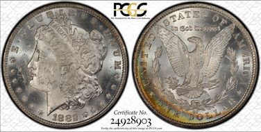 1882-CC $1 VAM 2A, Clashed Die MS63