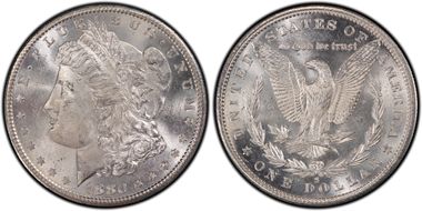 1880-S $1 VAM 10, 8/7 Crossbar MS63