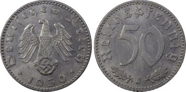 1939-J 50 Pfg J-372 Aluminum MS64