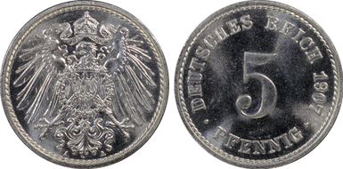 1907-A 5 Pfg J-12 MS67+