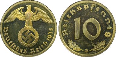1938-G 10 Pfg J-364 PR65CAM