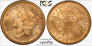 1872-S $20 MS61
