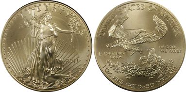 2011-W $50 Burnished Gold Eagle 25th Anniversary SP70