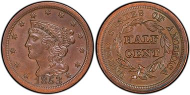 1853 1/2C AU55BN