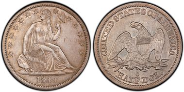 1844-O 50C Doubled Date XF45