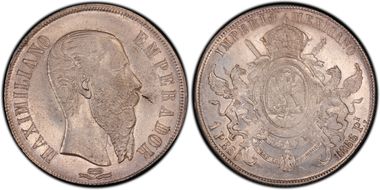 1866-Pi Peso Maximilian KM-388.2 Ag MS61