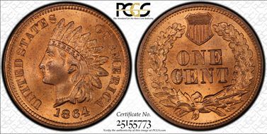 1864 1C L on Ribbon MS66RD