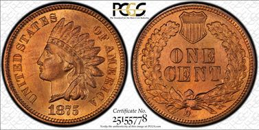 1875 1C MS66RD