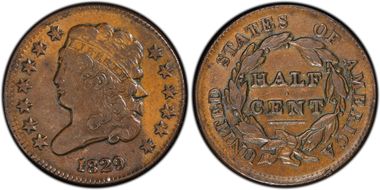 1829 1/2C AU50BN
