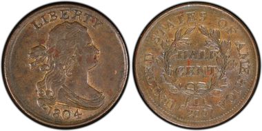 1804 1/2C Plain 4, No Stems AU53BN