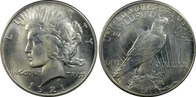1921 $1 High Relief, Peace MS66