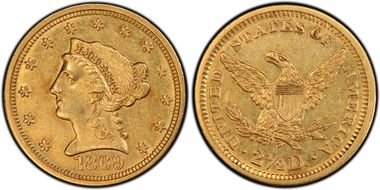 1869 $2.50 AU53