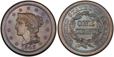 1843 1C N-6  Mature Hd  Lg Lt MS65+ BN