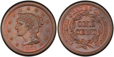 1851 1C Newcomb 8 MS65+ BN
