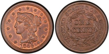 1844 1C Newcomb 5 MS64RB